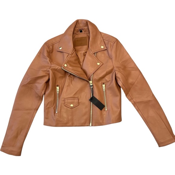 BLANK NYC Moto Jacket Vegan Faux Leather Camel Tan Size Small Thick Skin NWT - Picture 5 of 16